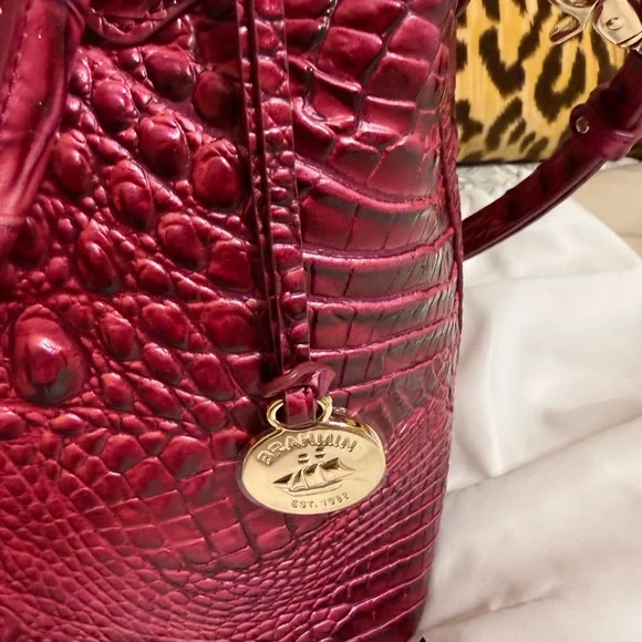 Brahmin Croc-Embossed Tote in hard to find POMEGRANATE! - Picture 3 of 13